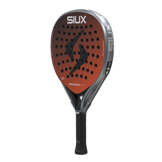 Padel racket Pegasus Elite 4 2026 by Siux USA with orange striped face and perforations on Tampa Home & Garden Store