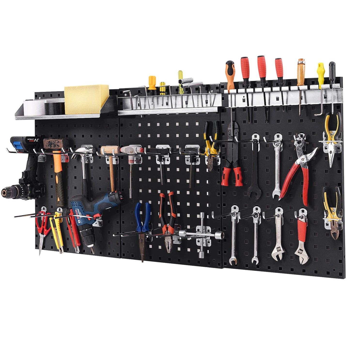 Kit de tablero perforado de pared con 3 tableros perforados para taller o garaje - Negro