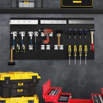 Kit de tablero perforado de pared con 3 tableros perforados para taller o garaje - Negro