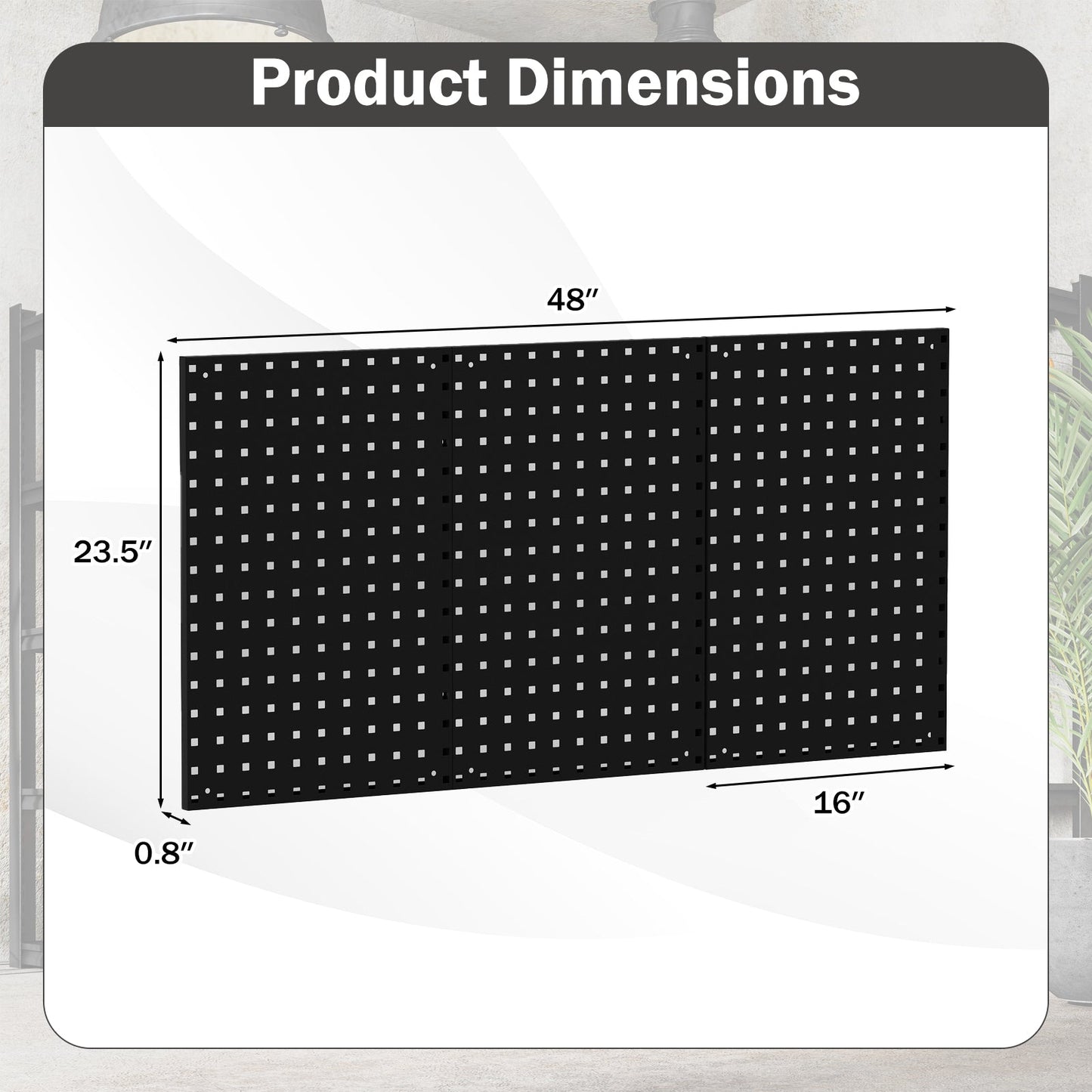Kit de tablero perforado de pared con 3 tableros perforados para taller o garaje - Negro