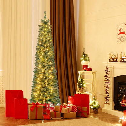 Pencil Christmas Tree with memory wire branch tips and warm LED lights, tall artificial tree on Tampa Home & Garden Store