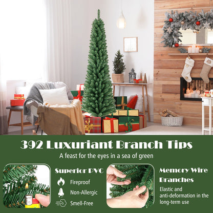 Pencil Christmas Tree by DirectDeals, slim green tree with memory-wire tips and warm LED lights on Tampa Home & Garden Store