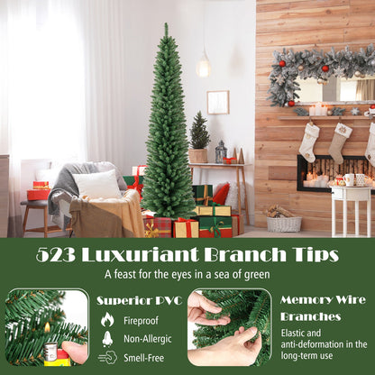 Pencil Christmas Tree with memory-wire branch tips and warm LED lights in green artificial tree on Tampa Home & Garden Store