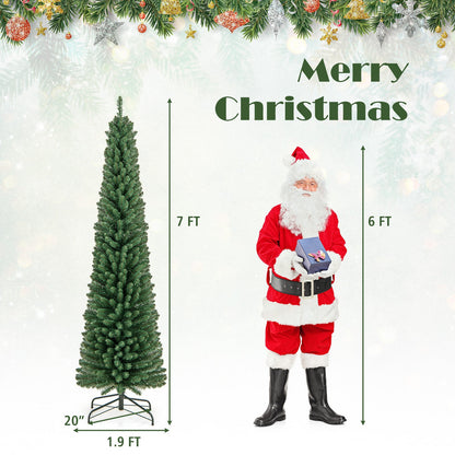 DirectDeals Pencil Christmas Tree with memory-wire tips and warm LED lights, 7 ft tall tree on Tampa Home & Garden Store