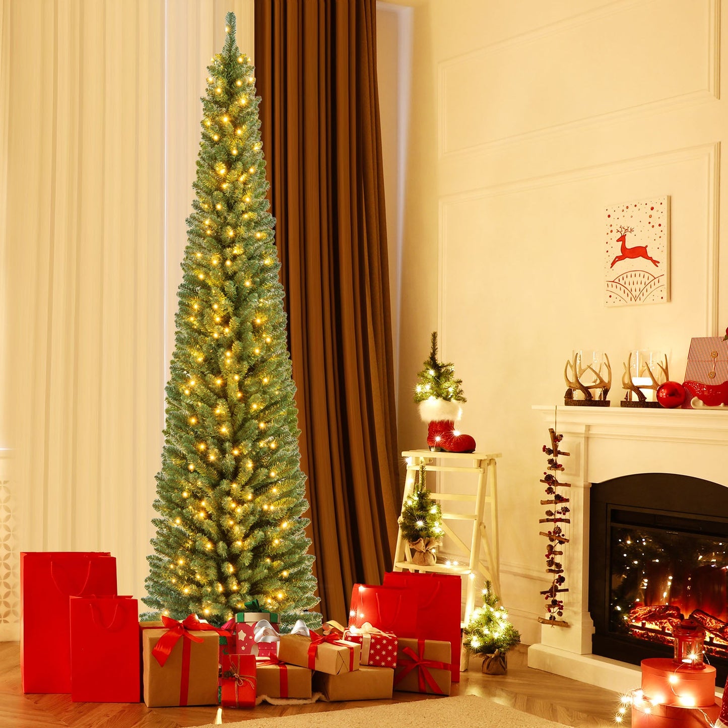 DirectDeals Pencil Christmas Tree with memory wire branches, green tree lit by warm LEDs on Tampa Home & Garden Store