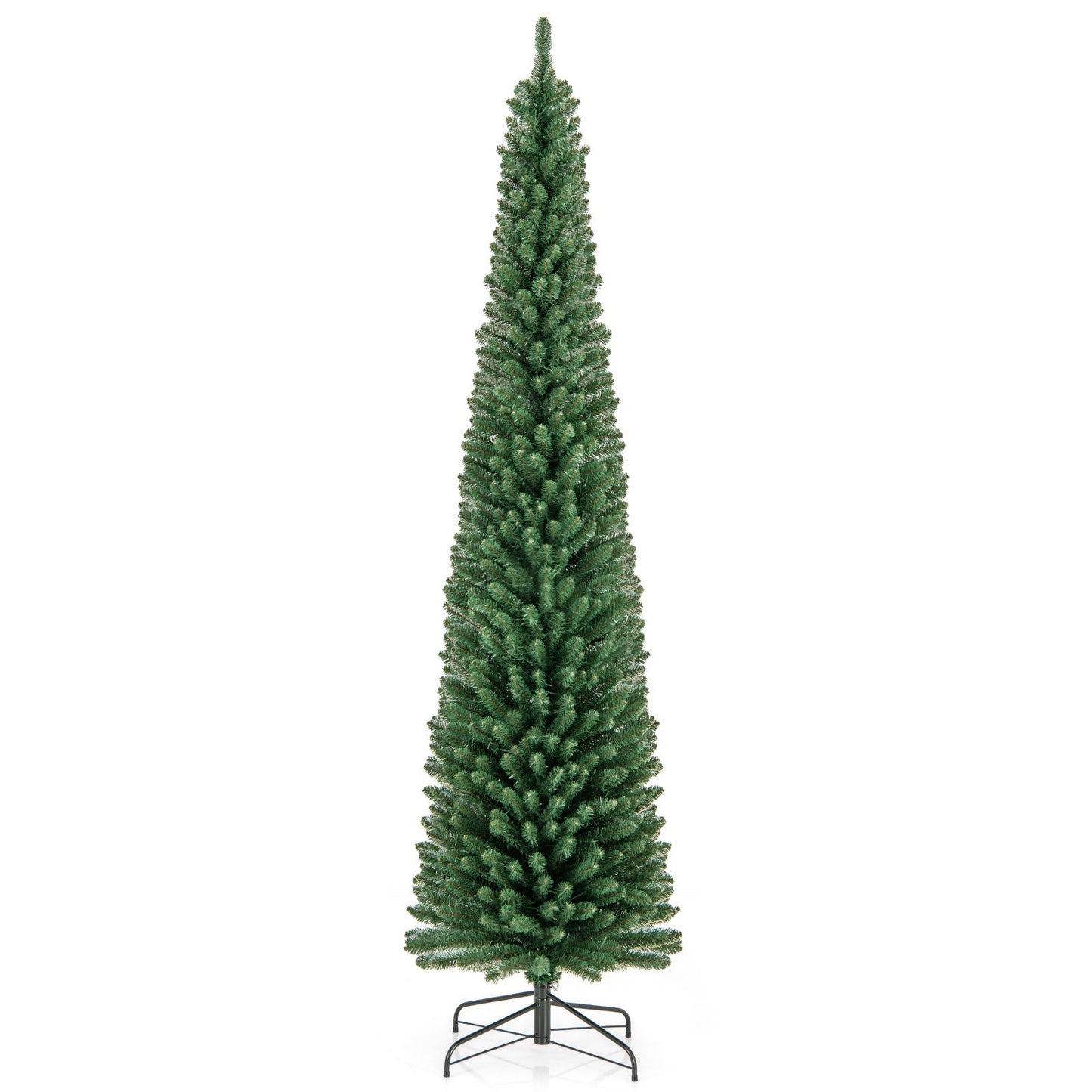Pencil Christmas Tree with memory wire tips and warm LED lights on a tall artificial tree on Tampa Home & Garden Store