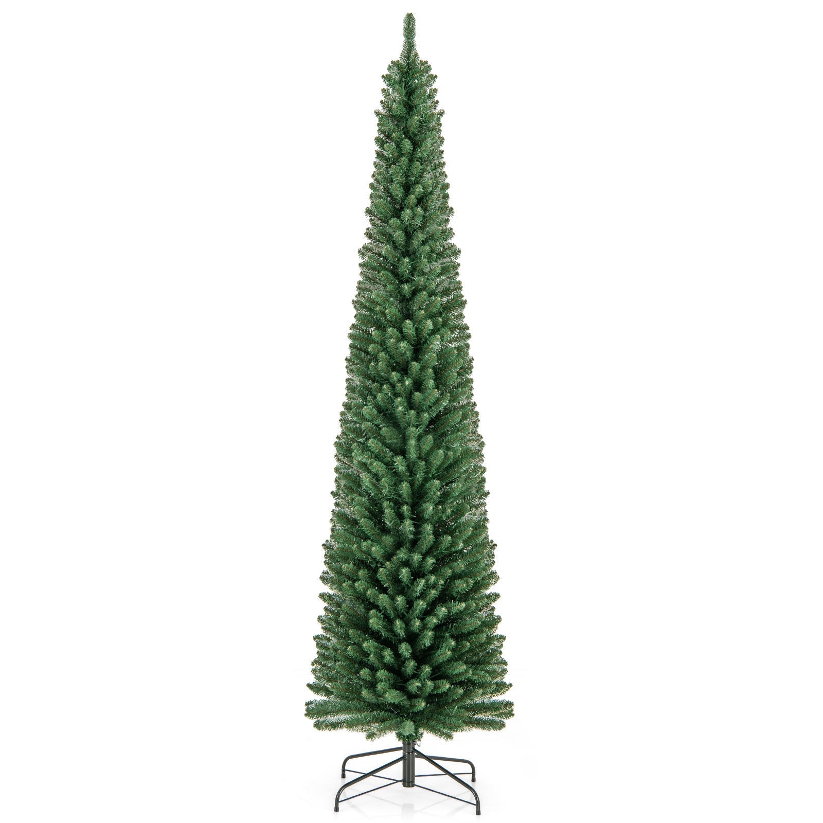 Pencil Christmas Tree with memory wire tips and warm LED lights on a tall artificial tree on Tampa Home & Garden Store