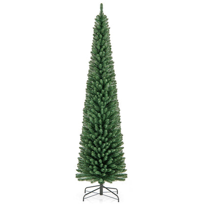 Pencil Christmas Tree with memory wire tips and warm LED lights on a tall artificial tree on Tampa Home & Garden Store