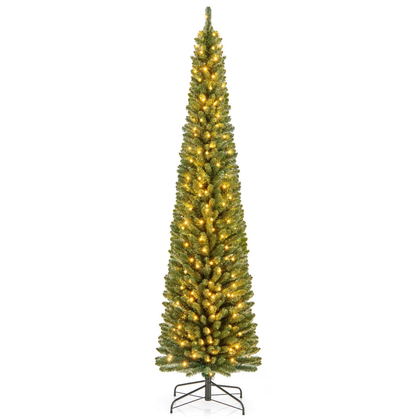 Pencil Christmas Tree by DirectDeals, memory-wire tips, warm LED lights on metal stand on Tampa Home & Garden Store