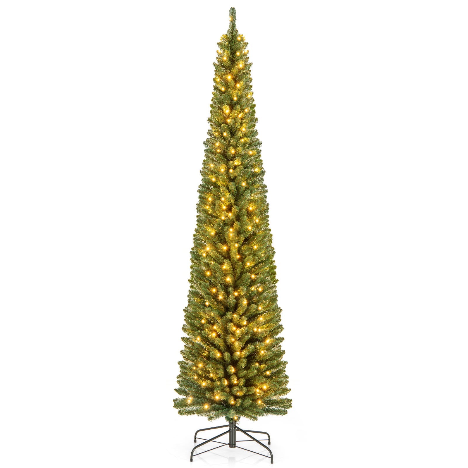 Pencil Christmas Tree by DirectDeals, memory-wire tips, warm LED lights on metal stand on Tampa Home & Garden Store