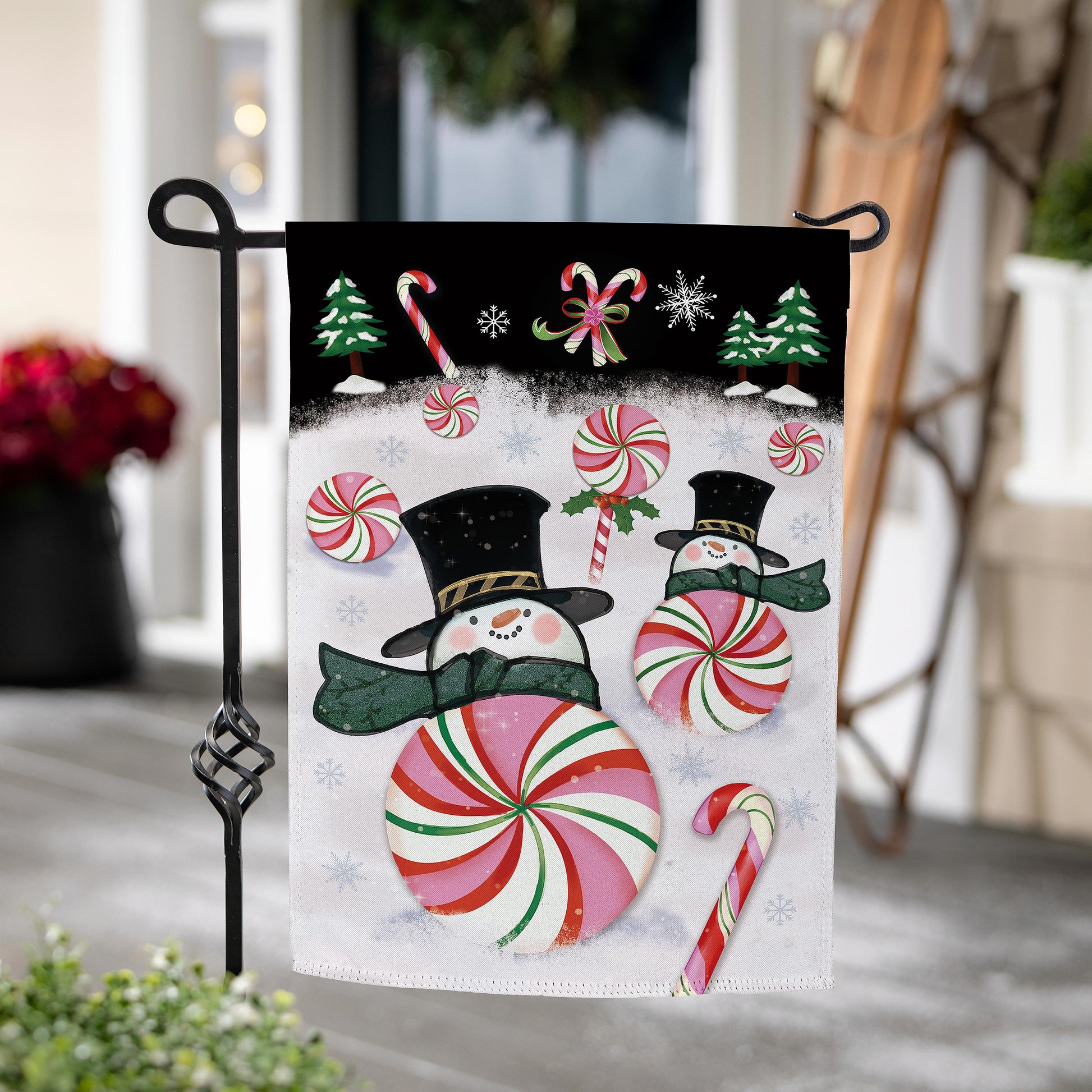 Peppermint Snowmen Suede Garden Flag - Tampa Home & Garden Store