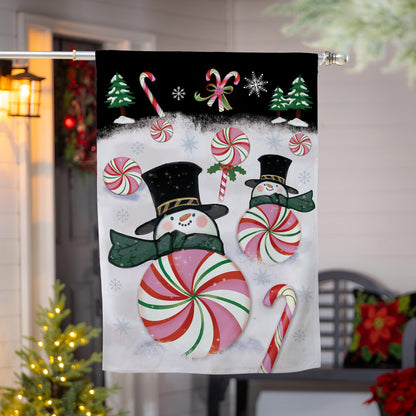 Peppermint Snowmen Suede House Flag - Tampa Home & Garden Store