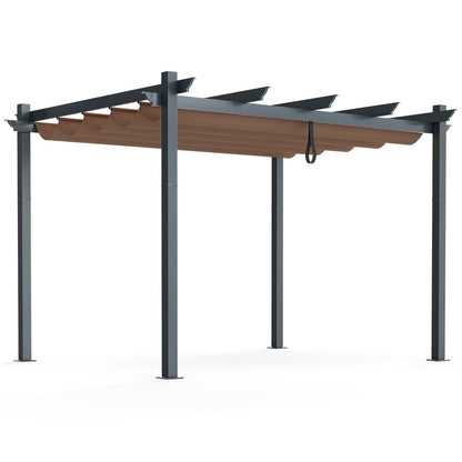 10 x 12 Feet Outdoor Aluminum Retractable Pergola Canopy Shelter Grape Trellis-Beige