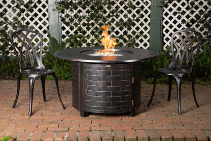 Perissa Woven Aluminum LPG Gas Fire Pit round outdoor fireplace dark bronze with glass rocks on Tampa Home & Garden Store