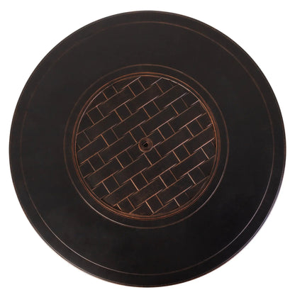 Perissa Woven Aluminum LPG Gas Fire Pit, black round exterior with woven inner grate, view on Tampa Home & Garden Store