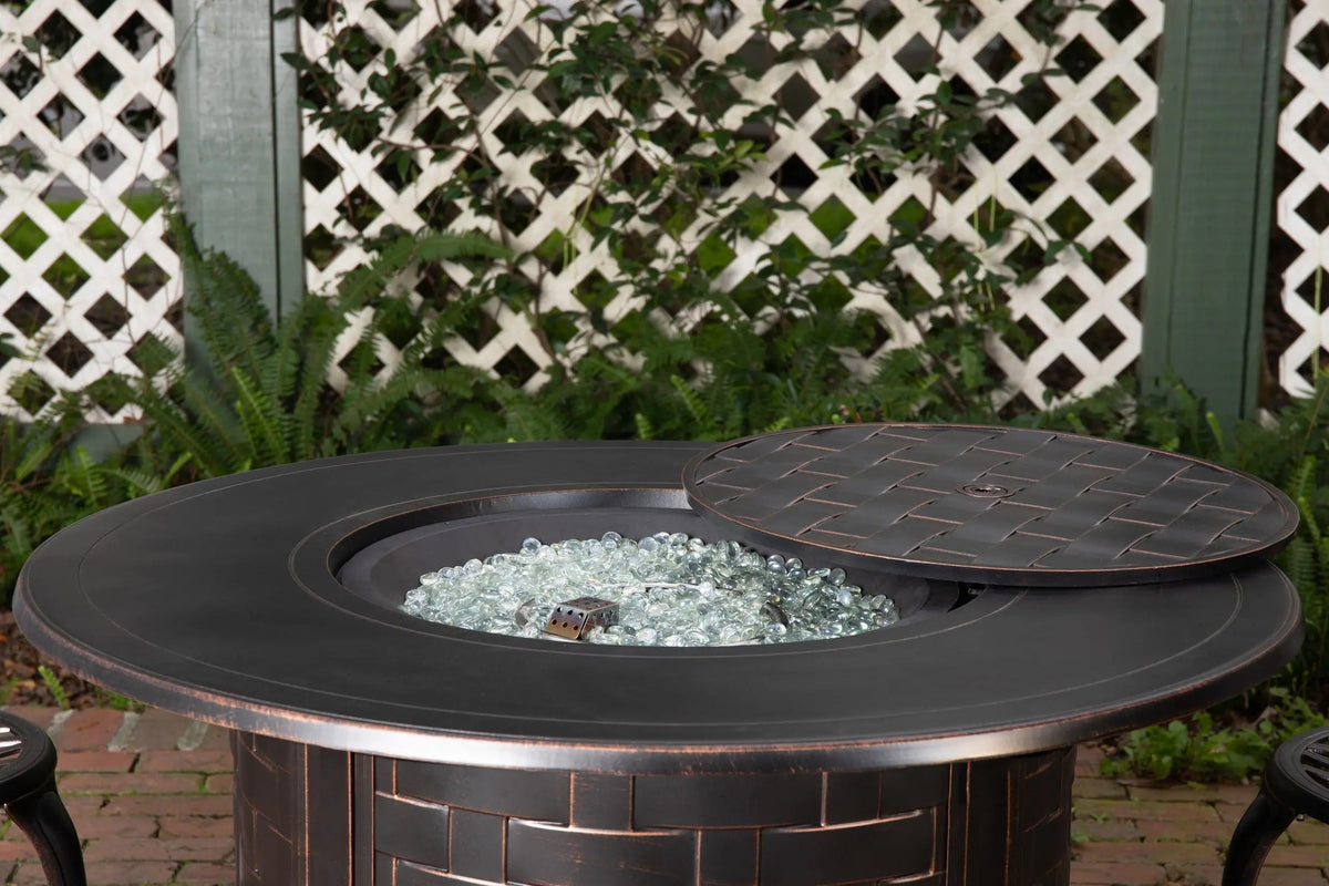 Perissa Woven Aluminum LPG Fire Pit dark bronze outdoor gas fireplace by Fire Sense on Tampa Home & Garden Store