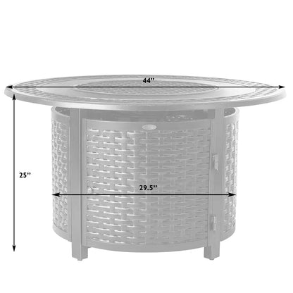 Perissa Woven Aluminum LPG Fire Pit, round 44in, gray wicker Fire Sense gas fireplace on Tampa Home & Garden Store