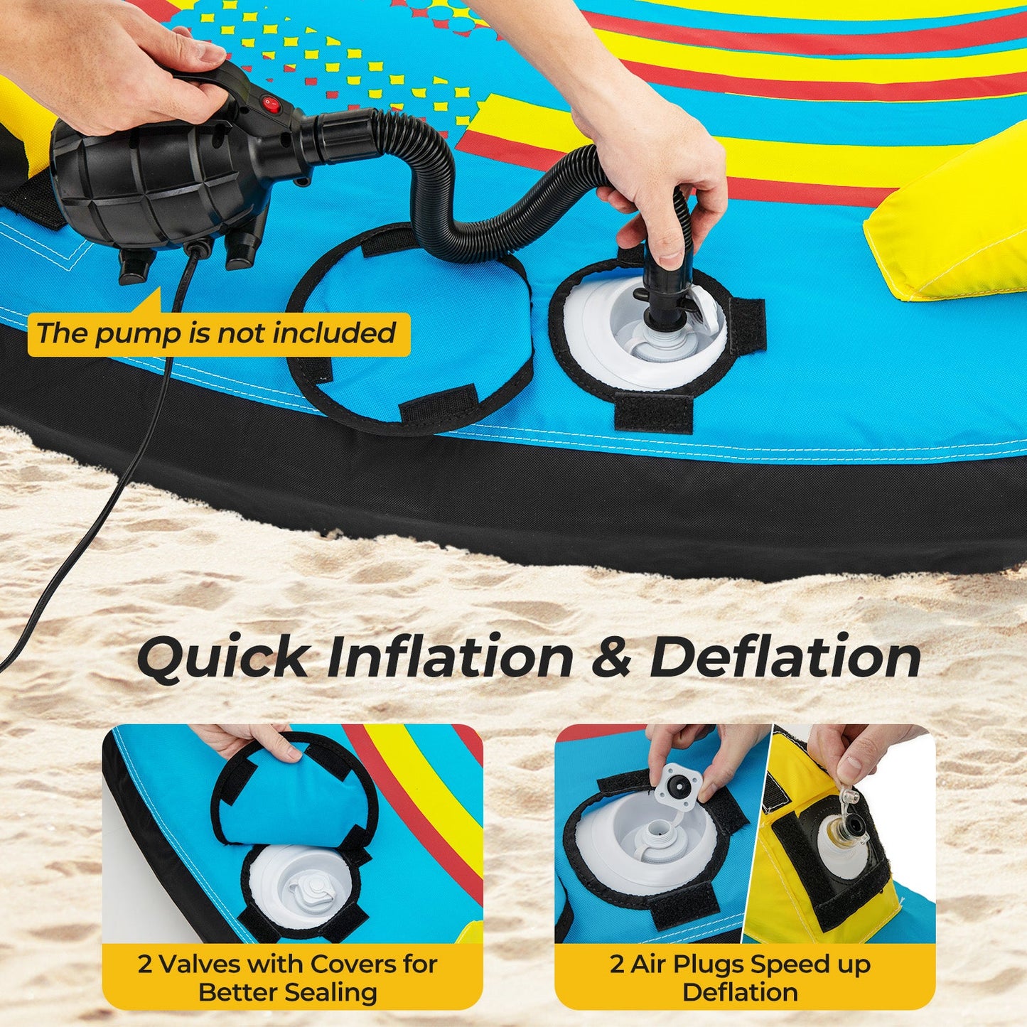 3-Person Inflatable Boat Tube Towable Platform with Double Valves