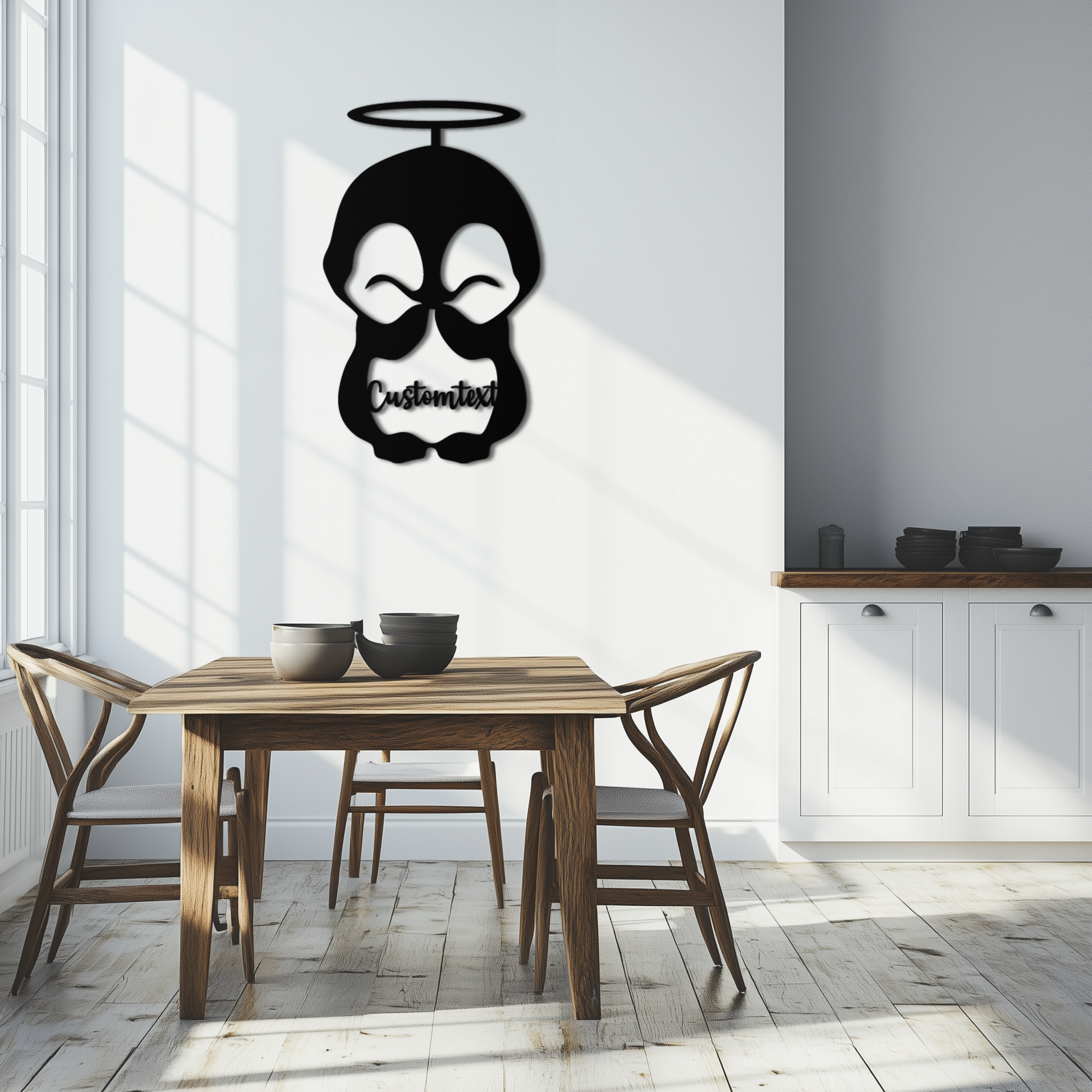 Personalized Cute Angel Penguin Metal Wall Art – Custom Text Adorable Black Steel Decor for Kids Rooms and Nurseries- KAF449 - Tampa Home & Garden Store