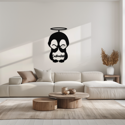 Personalized Cute Angel Penguin Metal Wall Art – Custom Text Adorable Black Steel Decor for Kids Rooms and Nurseries- KAF449 - Tampa Home & Garden Store