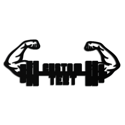 Personalized Fitness Barbell Metal Wall Art – Custom Text Muscular Arms Black Steel Decor for Gym and Workout Spaces- KAF448 - Tampa Home & Garden Store