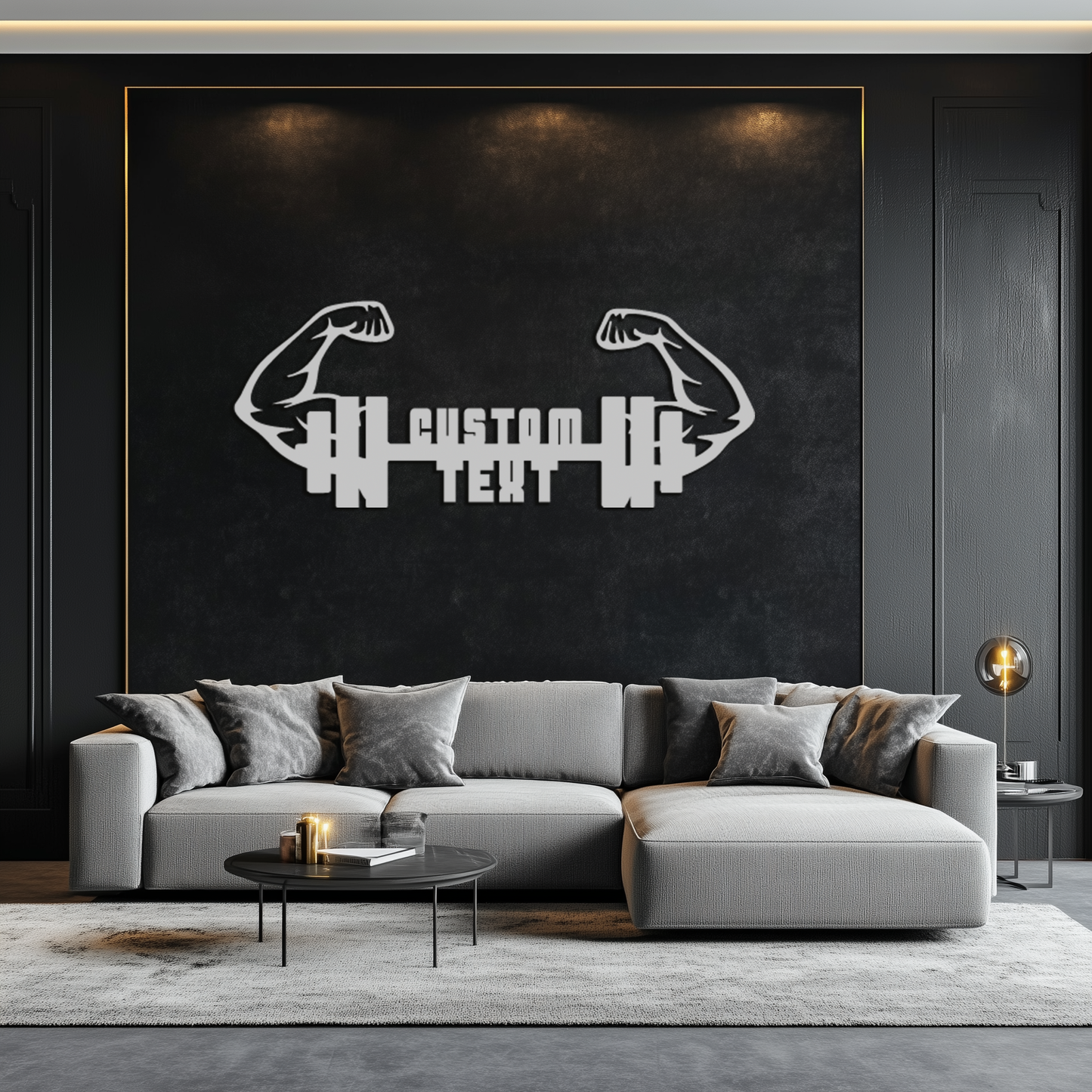 Personalized Fitness Barbell Metal Wall Art – Custom Text Muscular Arms Black Steel Decor for Gym and Workout Spaces- KAF448 - Tampa Home & Garden Store