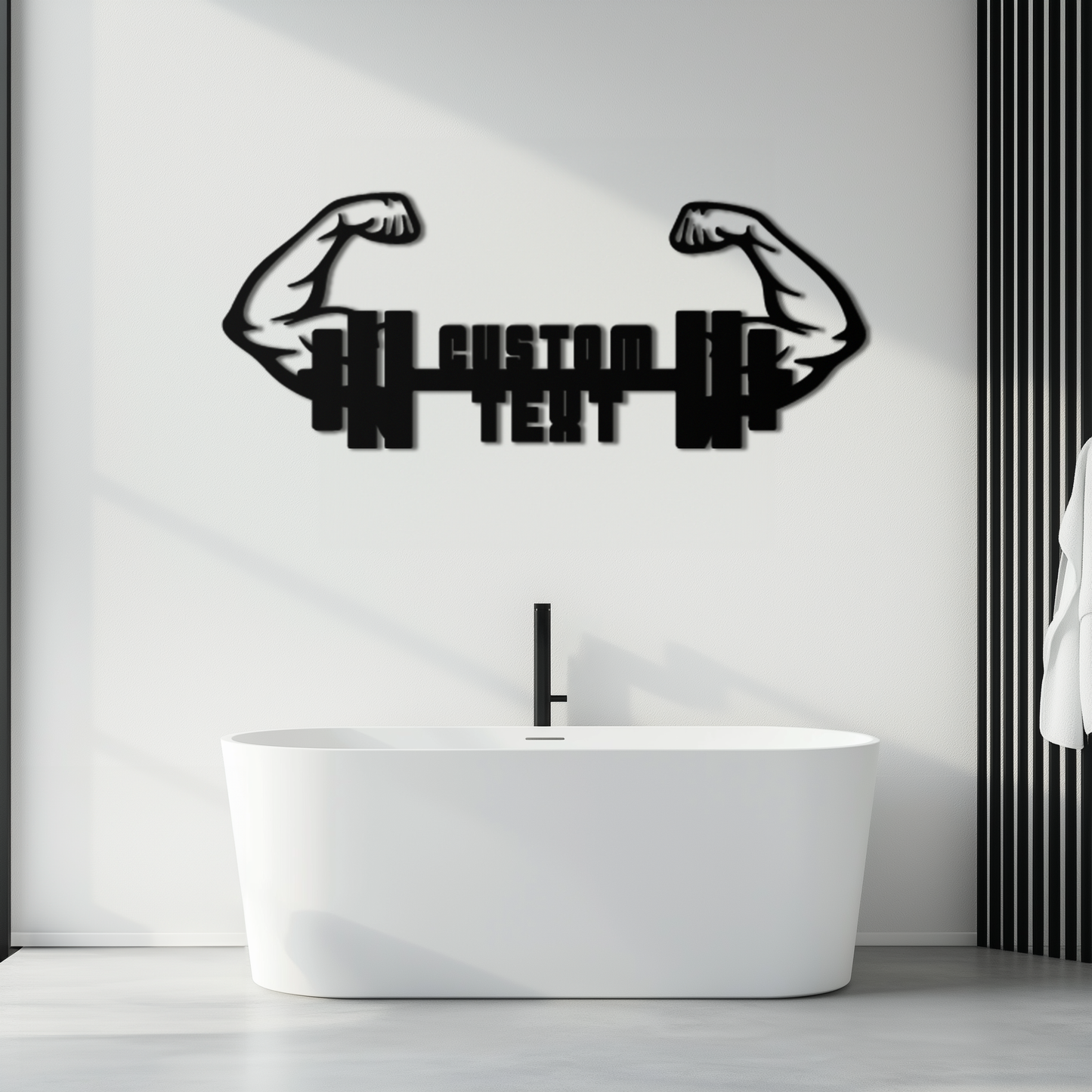 Personalized Fitness Barbell Metal Wall Art – Custom Text Muscular Arms Black Steel Decor for Gym and Workout Spaces- KAF448 - Tampa Home & Garden Store