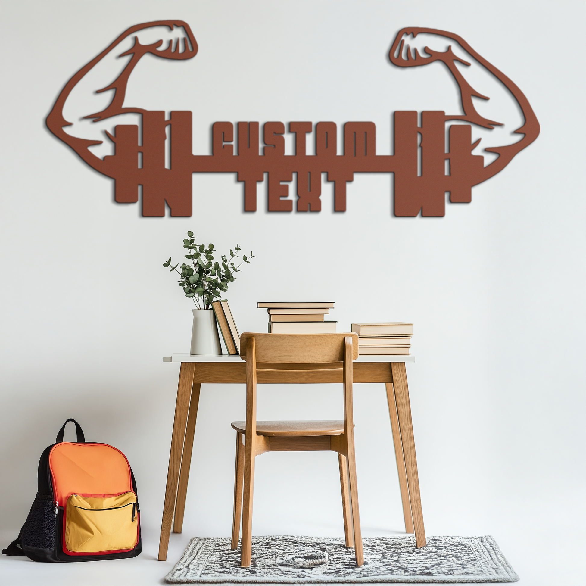 Personalized Fitness Barbell Metal Wall Art – Custom Text Muscular Arms Black Steel Decor for Gym and Workout Spaces- KAF448 - Tampa Home & Garden Store