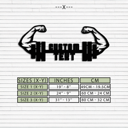 Personalized Fitness Barbell Metal Wall Art – Custom Text Muscular Arms Black Steel Decor for Gym and Workout Spaces- KAF448 - Tampa Home & Garden Store
