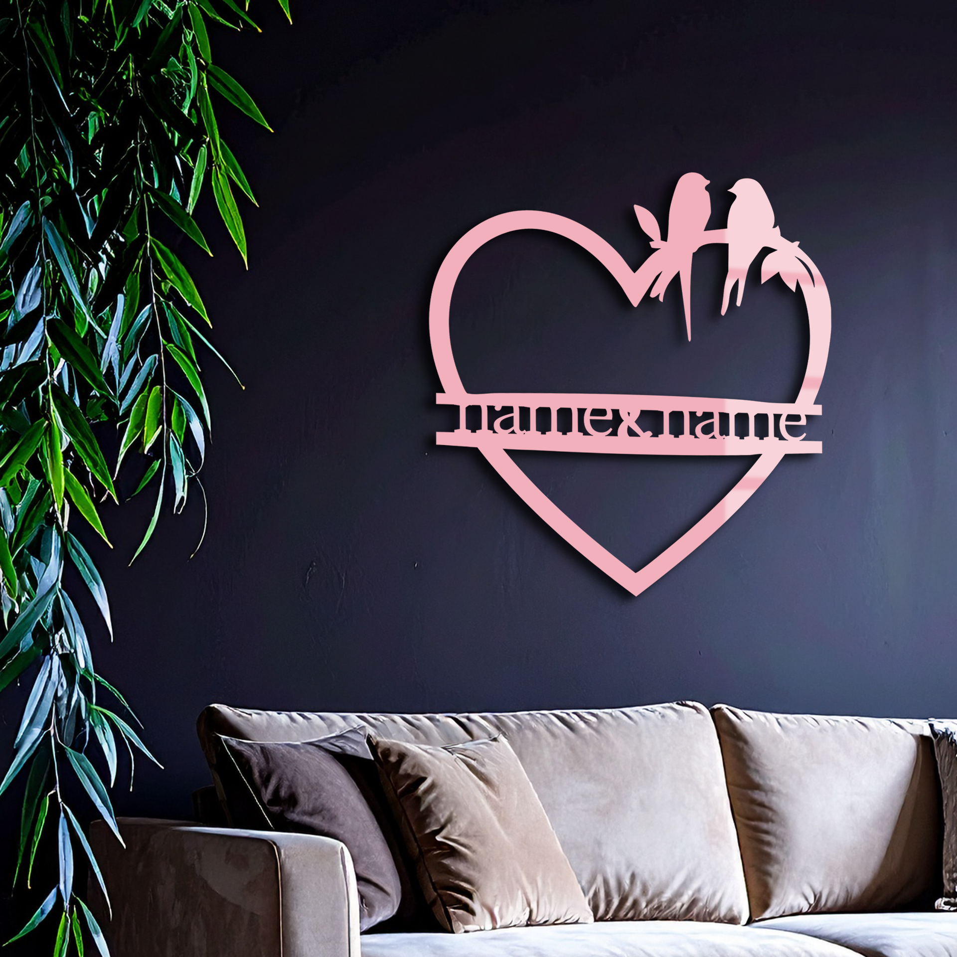 Personalized Heart Metal Wall Art with Birds – Custom Name Couple Gift - KAFGP148 - Tampa Home & Garden Store