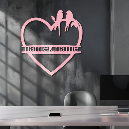 Personalized Heart Metal Wall Art with Birds – Custom Name Couple Gift - KAFGP148 - Tampa Home & Garden Store