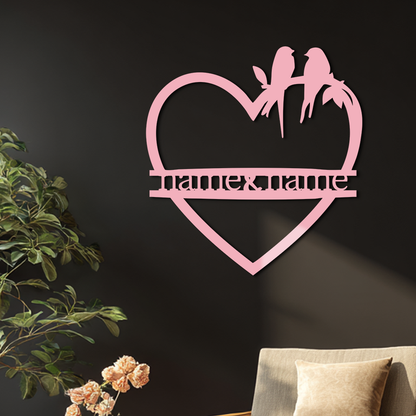 Personalized Heart Metal Wall Art with Birds – Custom Name Couple Gift - KAFGP148 - Tampa Home & Garden Store