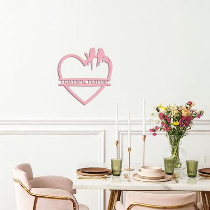 Personalized Heart Metal Wall Art with Birds – Custom Name Couple Gift - KAFGP148 - Tampa Home & Garden Store