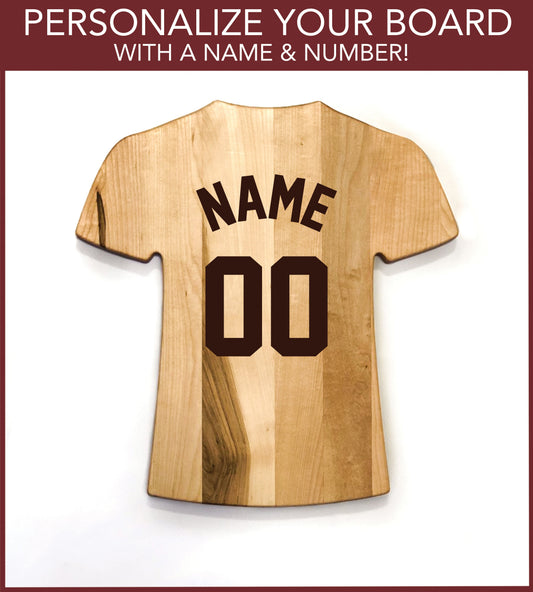 Tabla de cortar personalizada estilo camiseta | Añade tu nombre y número | Añade un mensaje especial | Añade un logo personalizado