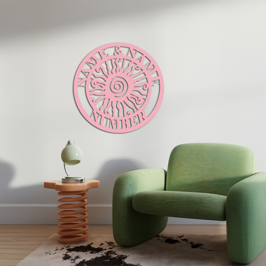 Personalized Sun Spiral Metal Wall Art – Custom Name & Number Outdoor Decor - KAFGP129 - Tampa Home & Garden Store