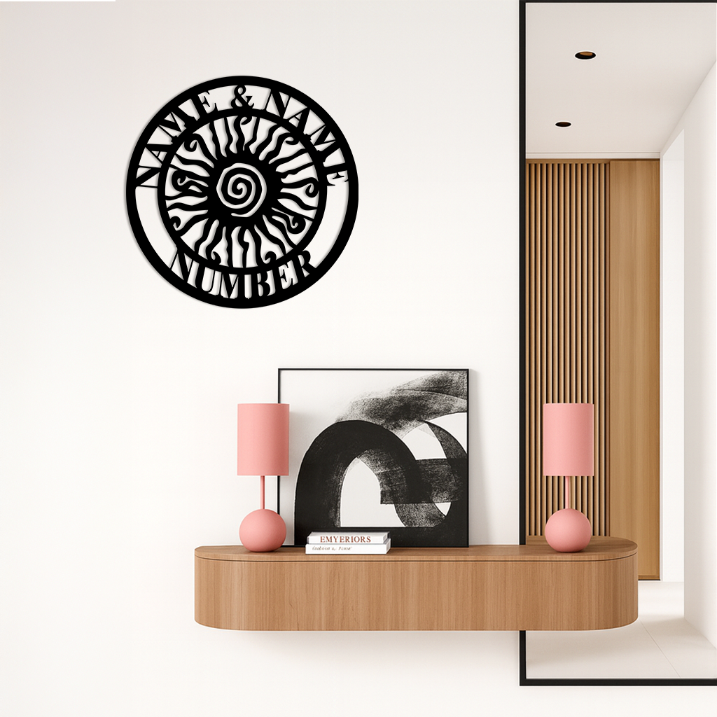 Personalized Sun Spiral Metal Wall Art – Custom Name & Number Outdoor Decor - KAFGP129 - Tampa Home & Garden Store