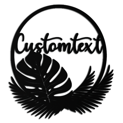 Personalized Tropical Leaves Metal Wall Art – Custom Text Circular Black Steel Decor for Modern Home and Event Spaces- KAF444 - Tampa Home & Garden Store