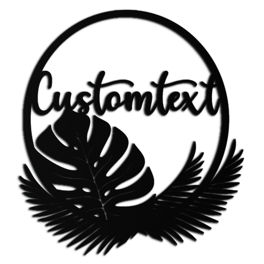 Personalized Tropical Leaves Metal Wall Art – Custom Text Circular Black Steel Decor for Modern Home and Event Spaces- KAF444 - Tampa Home & Garden Store