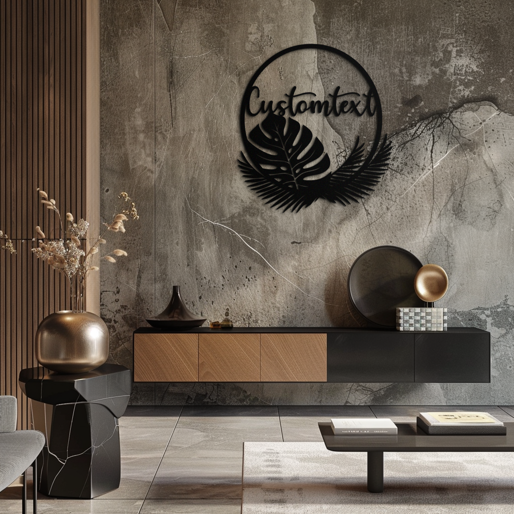 Personalized Tropical Leaves Metal Wall Art – Custom Text Circular Black Steel Decor for Modern Home and Event Spaces- KAF444 - Tampa Home & Garden Store