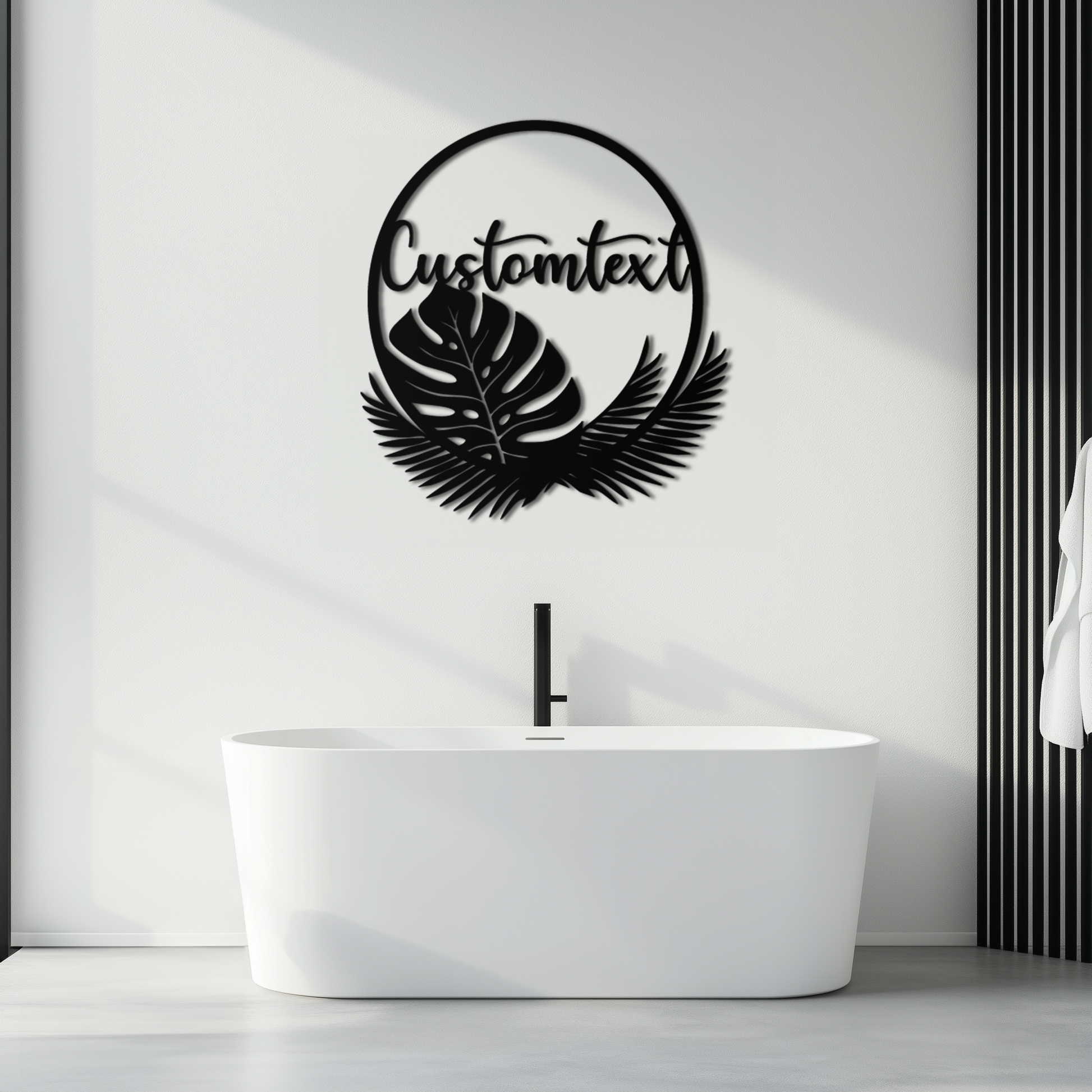 Personalized Tropical Leaves Metal Wall Art – Custom Text Circular Black Steel Decor for Modern Home and Event Spaces- KAF444 - Tampa Home & Garden Store