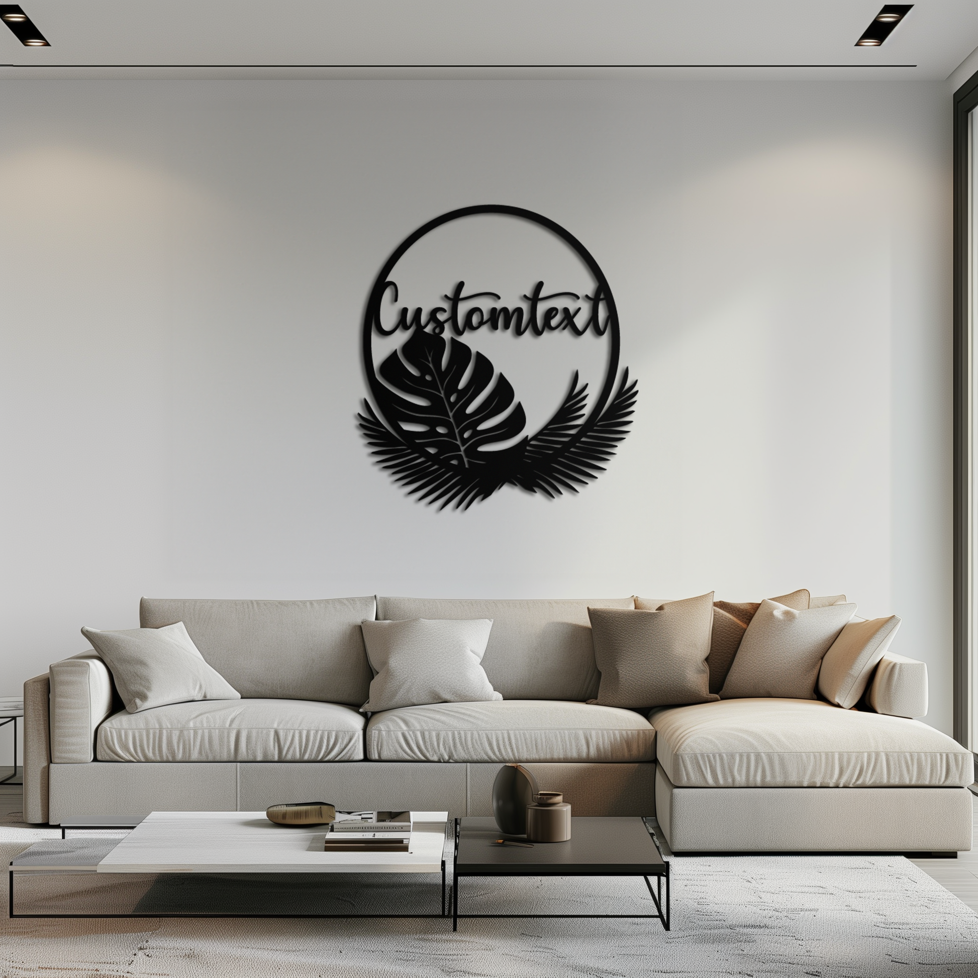 Personalized Tropical Leaves Metal Wall Art – Custom Text Circular Black Steel Decor for Modern Home and Event Spaces- KAF444 - Tampa Home & Garden Store