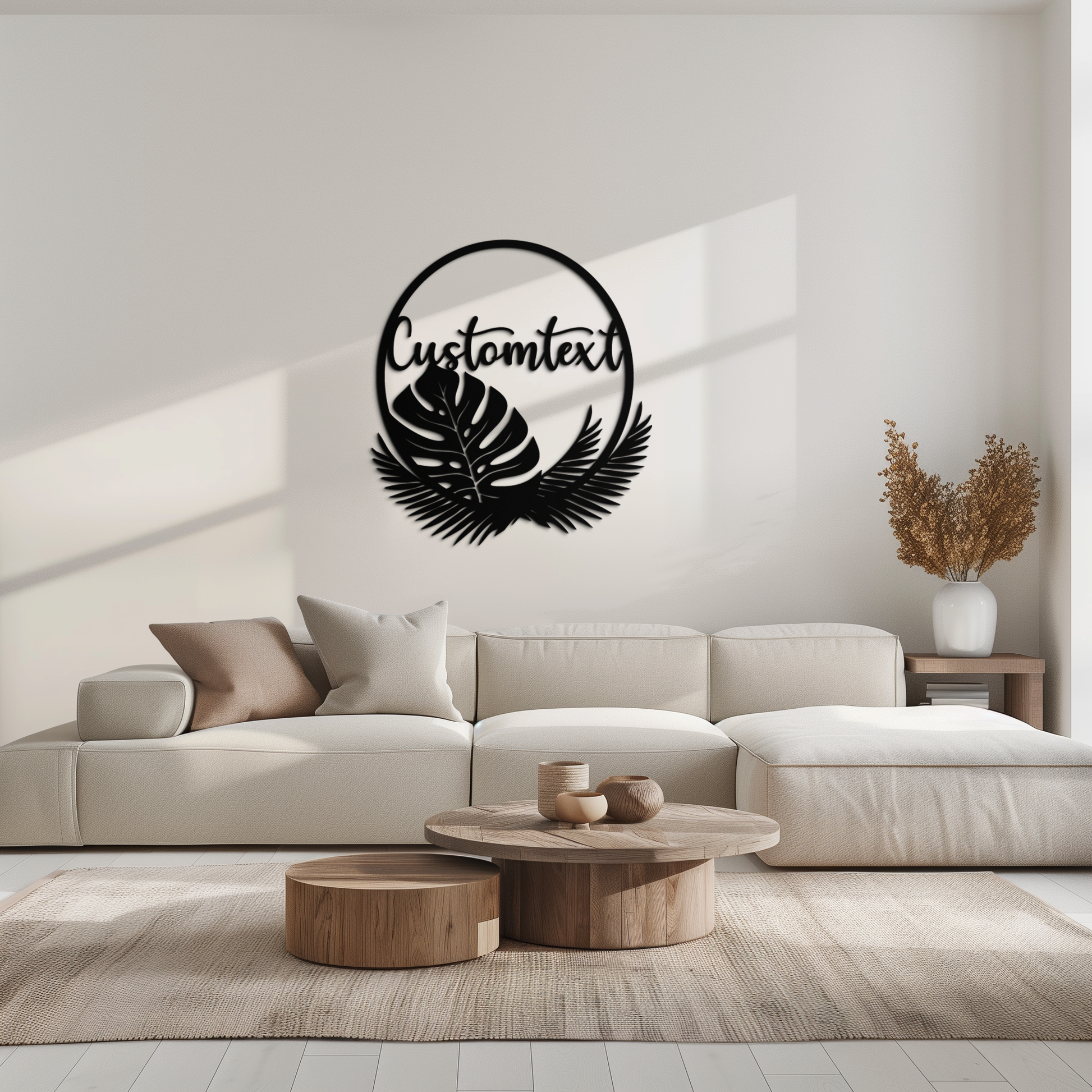 Personalized Tropical Leaves Metal Wall Art – Custom Text Circular Black Steel Decor for Modern Home and Event Spaces- KAF444 - Tampa Home & Garden Store