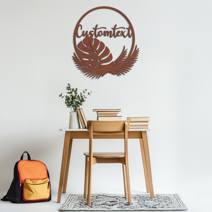 Personalized Tropical Leaves Metal Wall Art – Custom Text Circular Black Steel Decor for Modern Home and Event Spaces- KAF444 - Tampa Home & Garden Store
