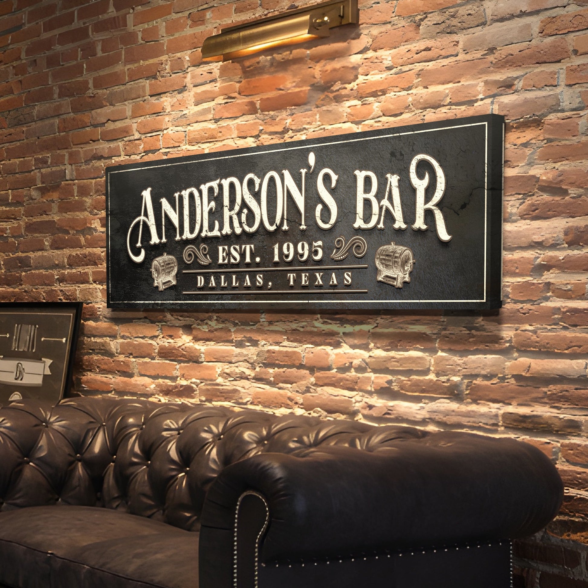 Personalized Bar Sign II canvas art black with white lettering Tailored Canvases on Tampa Home & Garden Store
