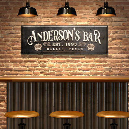 Personalized Bar Sign II canvas crafting sign by Tailored Canvases, vintage black lettering on Tampa Home & Garden Store