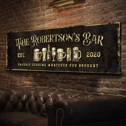 Personalized Bar Sign III canvas vintage black and gold beer mug artwork Tailored Canvases on Tampa Home & Garden Store