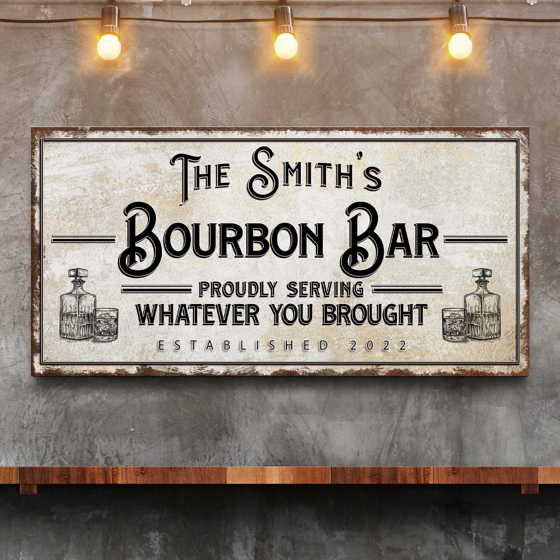 Personalized Bourbon Bar sign canvas by Tailored Canvases with distressed border on Tampa Home & Garden Store