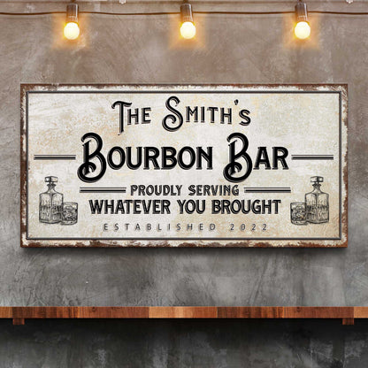 Personalized Bourbon Bar sign canvas by Tailored Canvases with distressed border on Tampa Home & Garden Store