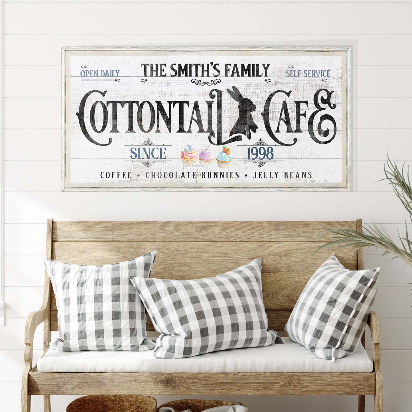 Personalized Easter Bunny Sign Canvas by Tailored Canvases; distressed vintage typography on Tampa Home & Garden Store