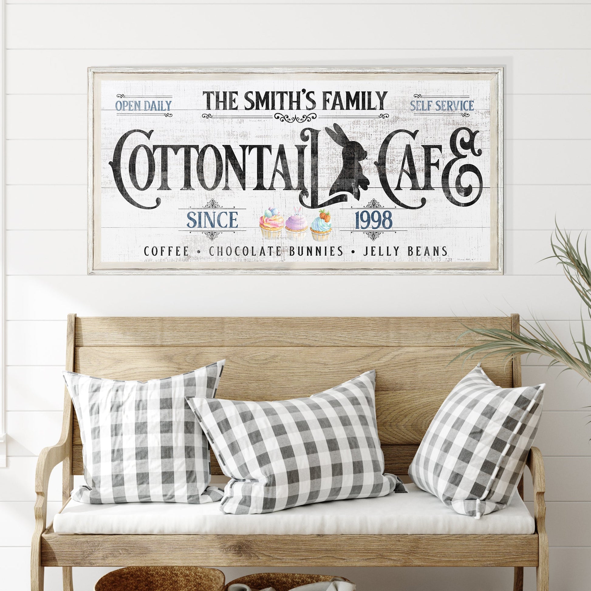 Personalized Easter Bunny Sign Canvas by Tailored Canvases; distressed vintage typography on Tampa Home & Garden Store